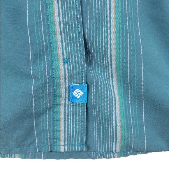 Columbia Fishing Shirt Men's Medium Vented Nylon Short Sleeve Green Striped Logo - Picture 5 of 11